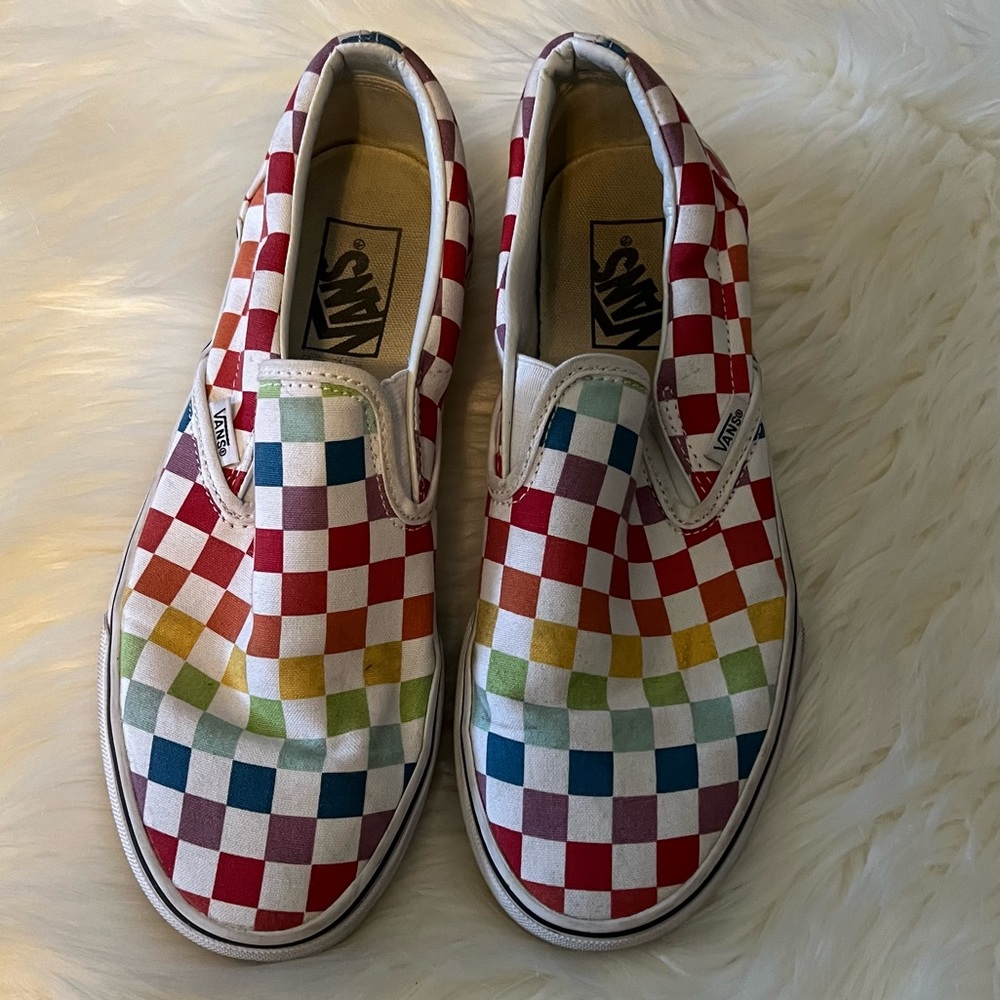 Rainbow Checkered Vans 8.5